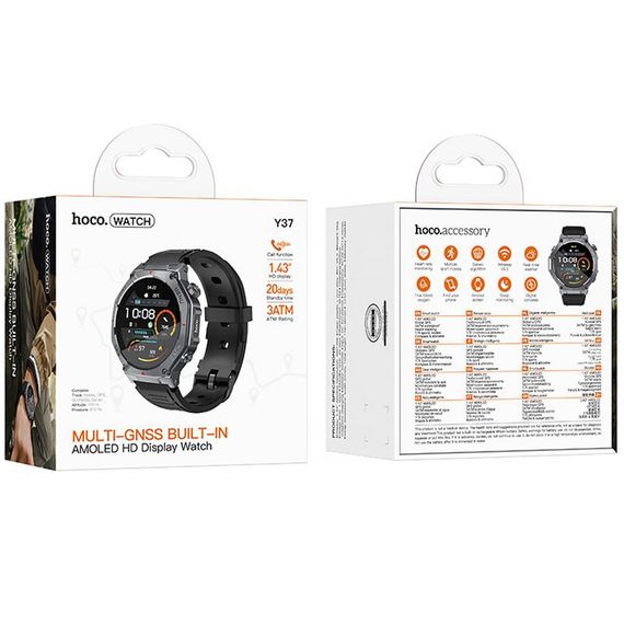 Смарт-годинник Hoco Y37 Smart sports watch (call version) Black | Зображення 1