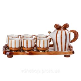 Чайный сервиз на 6 персон с фарфоровой подставкой, шоколад HP-15-29