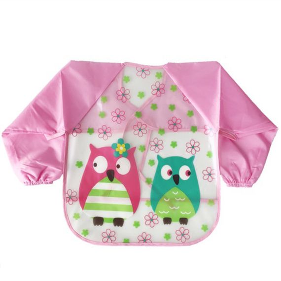 Слюнявчик с рукавами "Совы" MGZ-0610-3 розовый, клеенчатый, на завязках