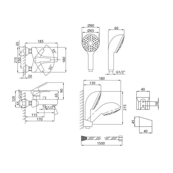 Смеситель для ванны Lidz Gloria 006 (c душевым гарнитуром) (k35) LDGLO006CRM35118 Chrome | Зображення 1