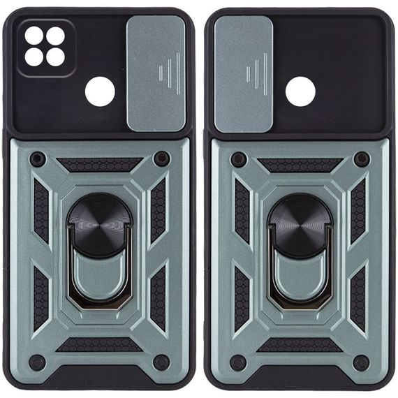 Ударостійкий чохол Camshield Serge Ring для Xiaomi Redmi 9C/Redmi 10A TPU+PC, Шторка на камеру, Зелений