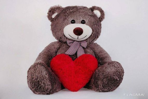 Мишка с сердечком Yarokuz Джон 110 см Капучино