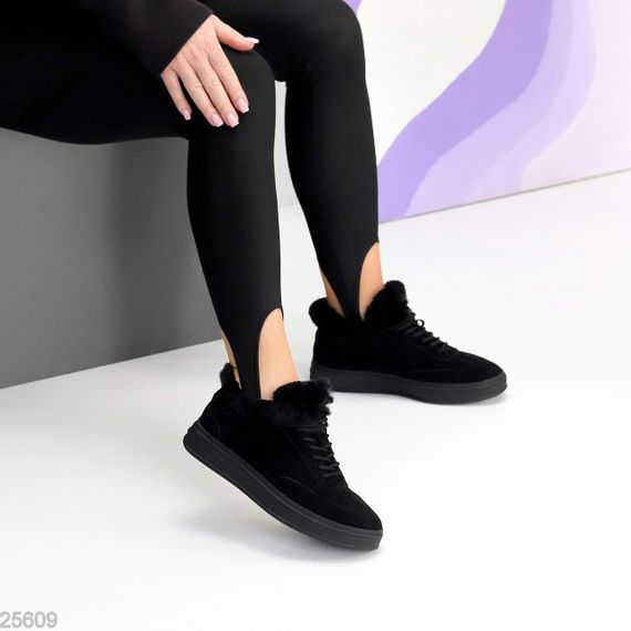 Класні Чорні зимові кросівки натуральна замша опушка цигейка | Зображення 6