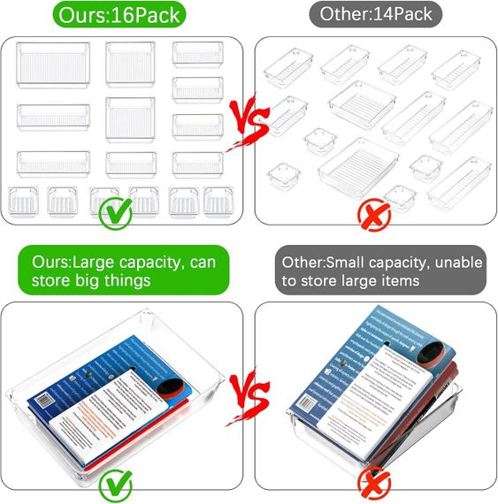 Набір органайзерів для шухляд Yosemy, 16 шт, антиковзкі роздільники, різні розміри, для кухні, косметики, офісу | Зображення 6