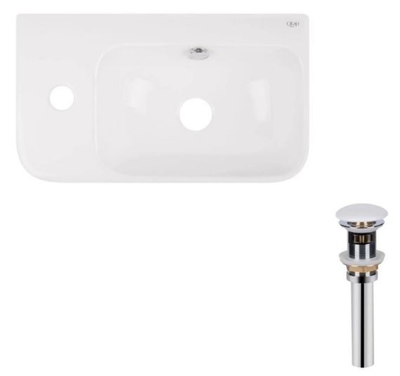 Комплект Qtap Tern: Раковина підвісна прямокутна ліва 450х250х158 мм White + Донний клапан PU02O (QT17115117LWN47327)