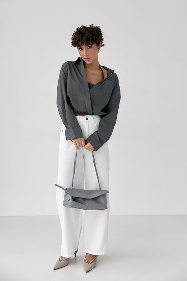 Коротка сорочка у комплекті з майкою в рубчик - сірий цвет, ONE SIZE (є розміри) | Зображення 2