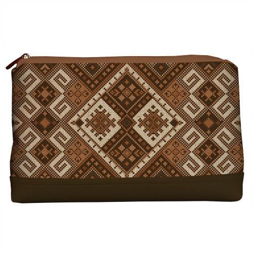 Косметичка дорожня жіноча Lovely Украинский коричневый орнамент 26x15x8 см