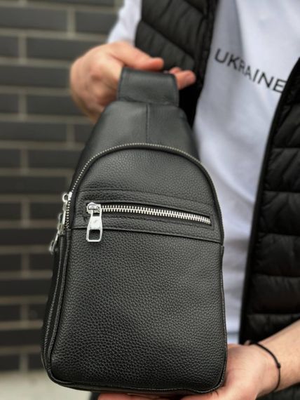 Кожаная сумка-слинг через плечо черная TIDING BAG 3280 | Зображення 9