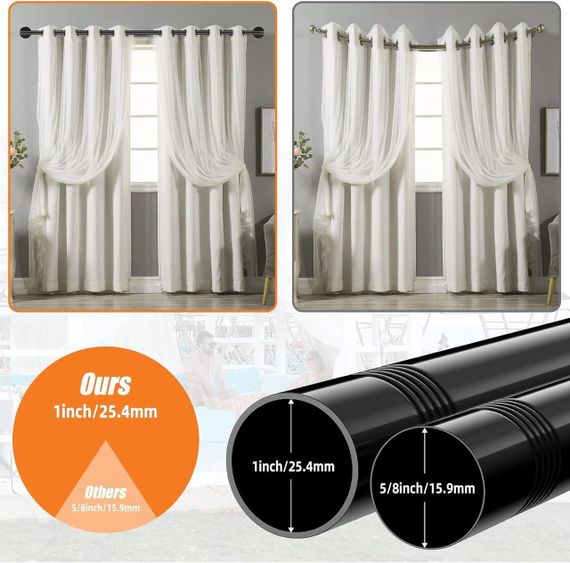 Двухрядный карниз FLY 73-162 см регулируемый, с фланцевыми наконечниками, матовый черный, из нержавеющей стали | Зображення 5