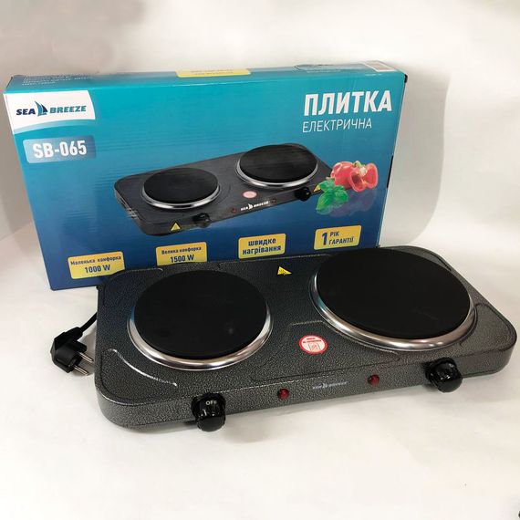 Настільна плита електрична Sea Breeze SB-065 2500 Вт, Електроплита подвійна, двоконфоркова настільна | Зображення 2