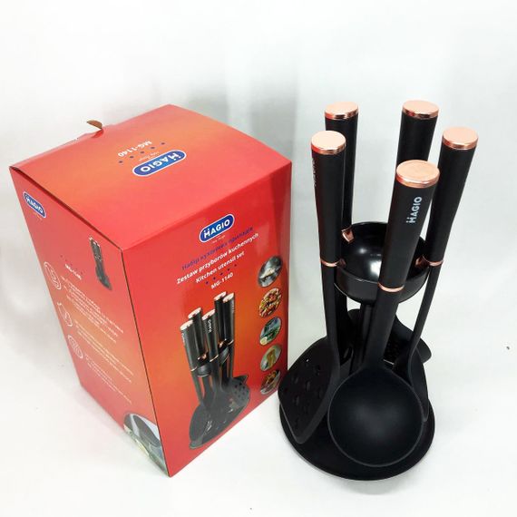 Силиконовые кухонные принадлежности MAGIO MG-1140, Набор поварешек на подставке, ZR-458 Набор поварской