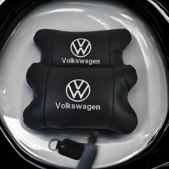 Набор подушек 2шт в авто Volkswagen из натуральной кожи, на подголовник в машину, Автомобильная подушка | Зображення 8