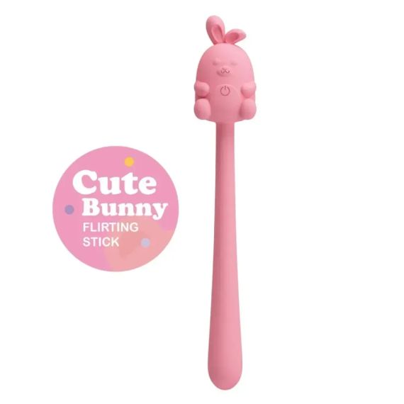 Міні-вібратор на паличці Pretty Love Cute Bunny, гнучкий, рожевий, 14,2 × 1,8 см Sex Aura | Зображення 1
