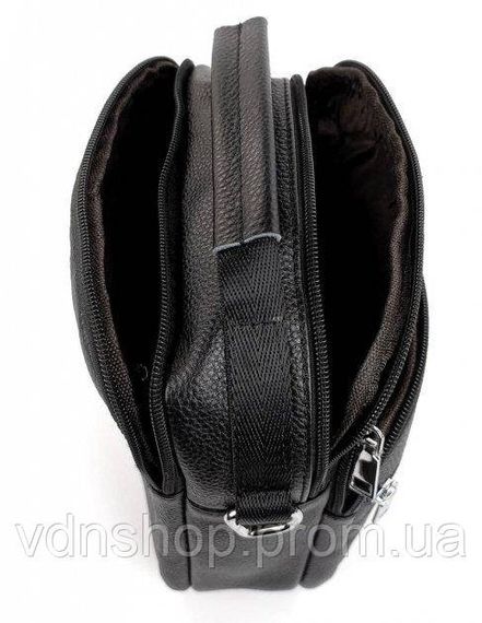 Мужская сумка-барсетка кожаная 22х24х8 / мессенджер на одно плечо для города и путешествий, черный | Зображення 8