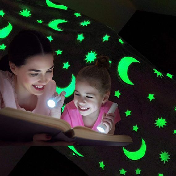 Светящийся в темноте плед плюшевое покрывало Blanket kids Magic Star 150х100 см флисовое одеяло. Цвет: серый | Зображення 1