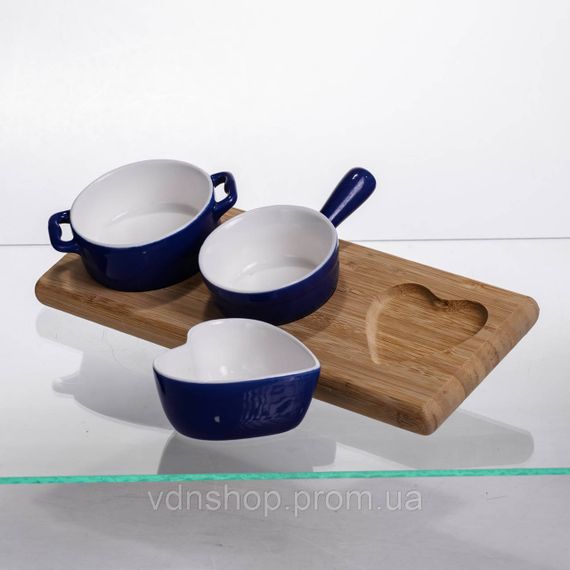 Набір менажниць порцелянових для закусок 3 (шт) по 50 (мл) менажниці на бамбуковій підставці Синій HZ001-B | Зображення 2