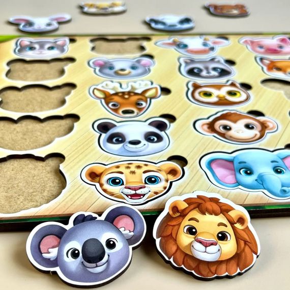 Деревянный пазл-сортер "Мордочки" Ubumblebees (ПСФ084) PSF084 мордочки животных | Зображення 3