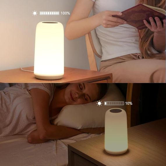 Лампа сенсорна приліжкова, 3-рівневе регулювання яскравості, невелика лампа для спальні, світлодіодна лам | Зображення 2