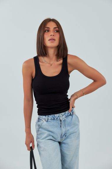 Трикотажна базова майка - чорний цвет, M (є розміри) | Зображення 4