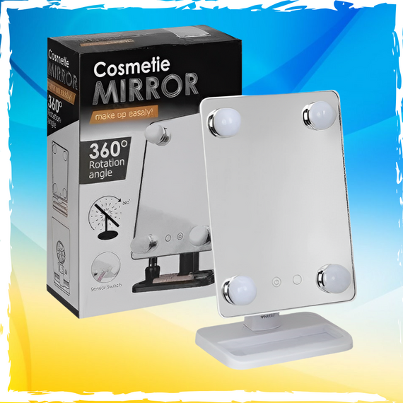 Компактне дзеркало з підсвічуванням для макіяжу 360 градусів. Дзеркало на батареях АА