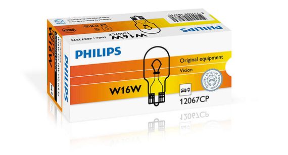 Указательная лампа накаливания PHILIPS 12067CP W16W 12V 16W W2,1X9,5d | Зображення 1