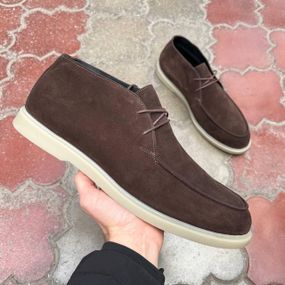 Коричневые ботинки - лоферы утепленные байкой 49 размер