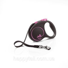 Поводок-рулетка Flexi для собак Black Design лента розовый размер S 5 м/15 кг