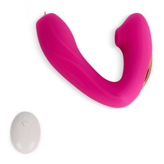 Вибратор HUGBOX Pink Heat Duo с вакуумной стимуляцией, подогревом и пультом ДУ | Зображення 2