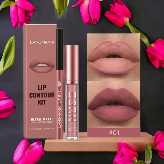 Набір 2 в 1 (рідка матова помада і контурний олівець) Langmanni №1