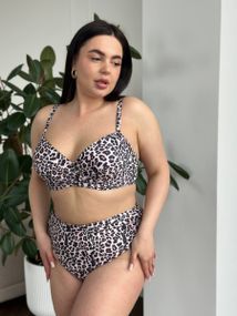Жіночий роздільний леопардовий купальник  PLUS SIZE з поролоновою чашкою