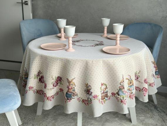 Скатертина гобеленова ROUND1292GR-180D Limaso, Ø180, Кругла, Великодній, Без люрексу, 75% поліестер, 22% бавовна, 3% акрил, Гобелен | Зображення 6