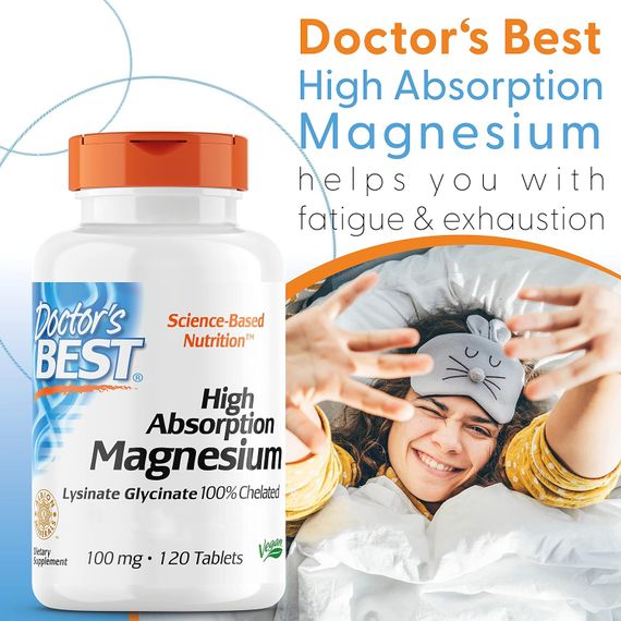 Магній хелат Doctor's Best High Absorption Magnesium, Lysinate Glycinate 100% Chelated, 100 mg, 120 Tablets | Зображення 2