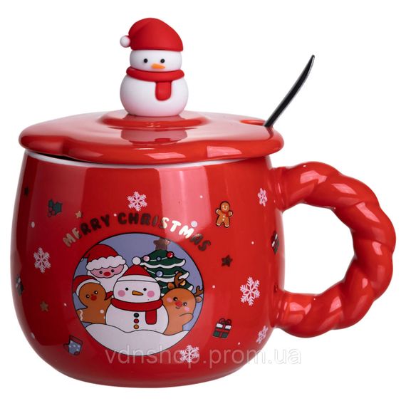 Новорічна порцелянова чашка «Зимова казка» з кришкою 400 мл Yiwu FM-CS-20C | Зображення 3