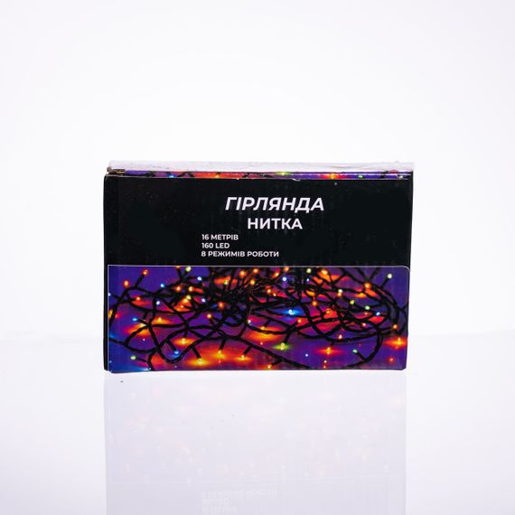 Новорічна гірлянда кімнатна нитка 14 м 160 LED чорний провід Жовтий W160LED16MBY | Зображення 6