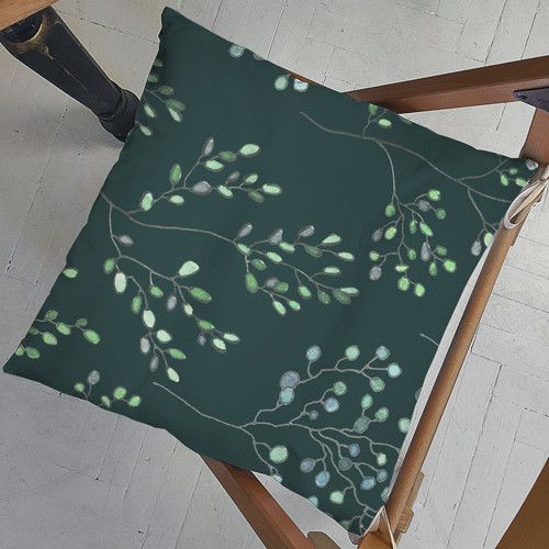 Подушка на стул с завязками Веточки на зеленом фоне 40x40x4 см (PZ_23F022)