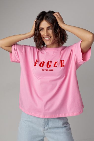 Женская футболка oversize с надписью Vogue - розовый цвет, M (есть размеры)