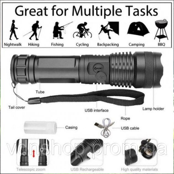 LED ліхтар потужний на вулицю, Ліхтар батарейний портативний світлодіодний Невеликий ручний TN-31 | Зображення 3