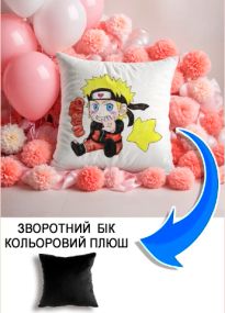 Подушка плюшева Мерч Крафт Дизайн з принтом аніме naruto uzumaki 03 чорний плюш квадратна 33х33 см