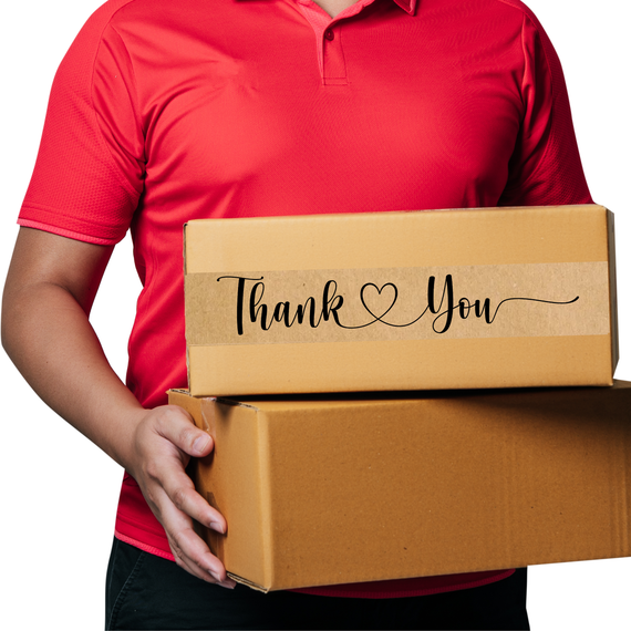 Скотч этикетка крафт "Thank You 01", 50х294 мм (100 шт/рулон) с принтом, самоклеющаяся Viskom | Зображення 2