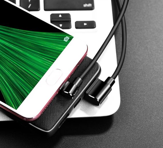 Кутовий кабель Hoco U37 USB-MicroUSB 1.2м / 2.4А з двостороннім інтерфейсом - Black | Зображення 1