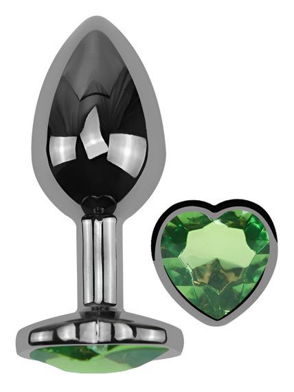 Анальна пробка з кристалом EGZO - Dark Silver Heart Plug Green size S Sex Aura | Зображення 1