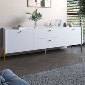 Тумба під телевізор з шухлядами LION Wood з золотими ніжками 180х50х40 см Німфея Альба (білий) (LION-043118)