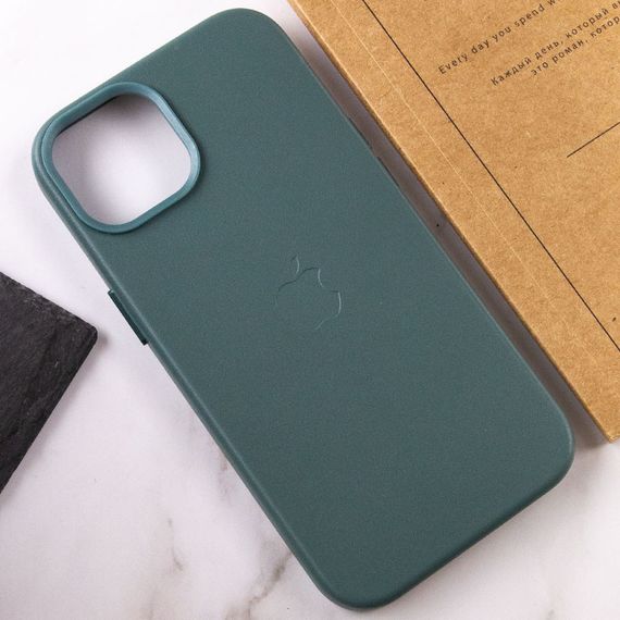 Шкіряний чохол Leather Case (AA Plus) with MagSafe для Apple iPhone 14 (6.1") Pine green | Зображення 6