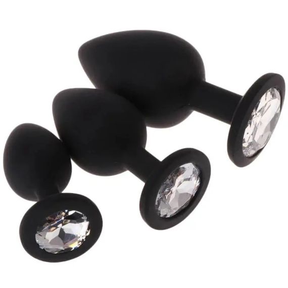 Чорна силіконова анальна пробка із кристалом (Розмір M) | Зображення 6