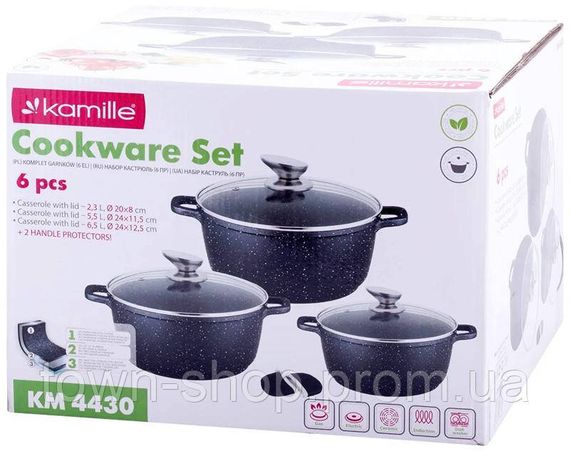Набор 3 кастрюли Kamille Landes Black 2.3л, 4.5л, 6.5л, с двумя прихватками KM-4430 | Зображення 5
