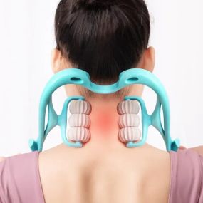 Ручний роликовий масажер для шиї Neck Stretcher з рельєфними роликами, що обертаються 360°