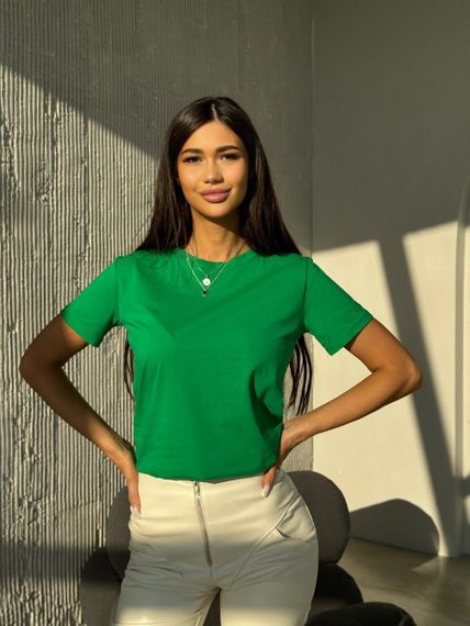 Женская летняя классическая футболка KV3333 цвет зеленый, размер 42/46 onesize