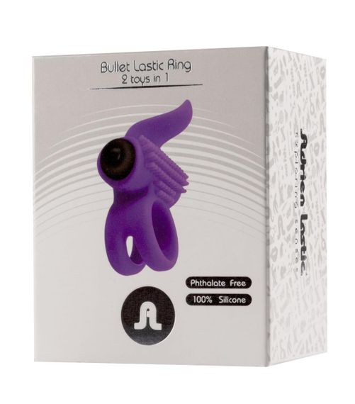 Эрекционное виброкольцо Adrien Lastic Bullet Lastic Ring с язычком и щеточкой для стимуляции клитора Sex Aura | Зображення 1