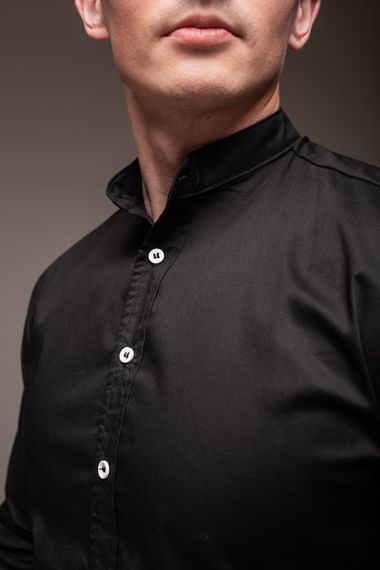 Мужская рубашка с воротником стойка и длинным рукавом на пуговицах RA1839 цвет черный, размер XL | Зображення 3