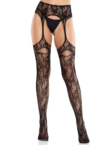 Колготки Leg Avenue Net Stockings with Attached Garter Belt One Size Black sexstyle | Зображення 2